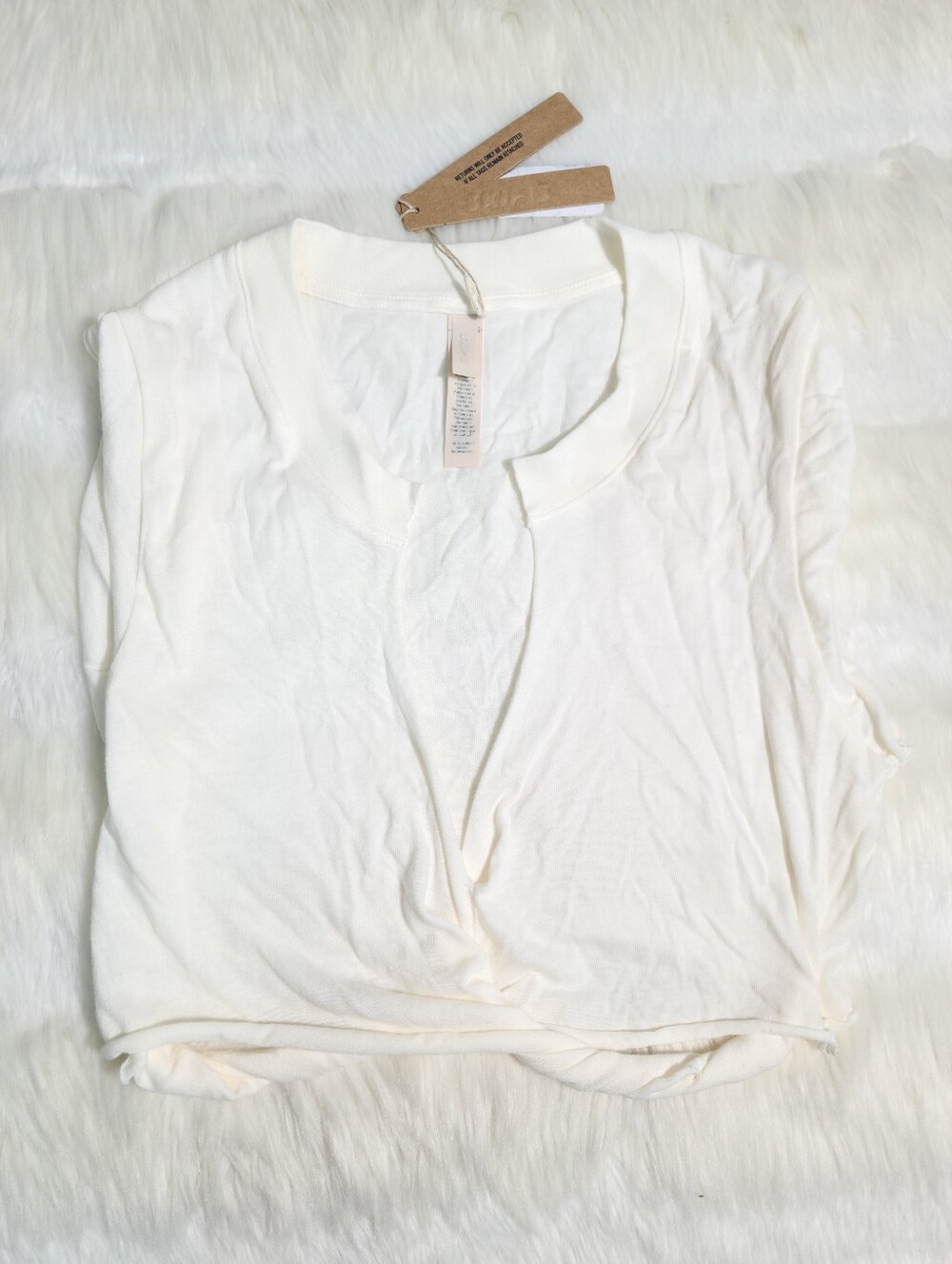SKIMS Cotton Jersey Cover-Ups Twisted Plunge T-Shirt White Egret Women XS NEW
